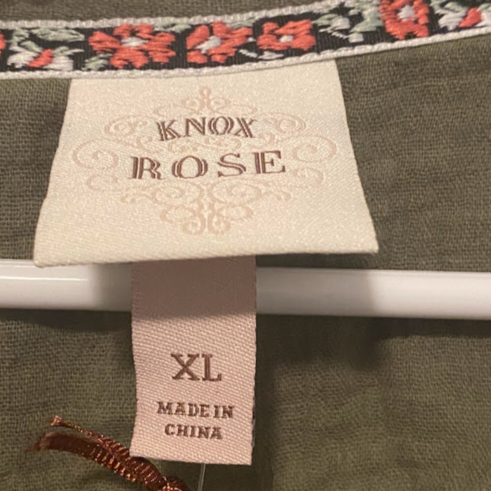 NWT Knox Rose Elbow Sleeve Gauze Olive Button Down Shirt XL - Picture 6 of 6